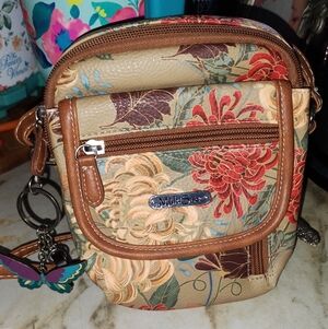 Sakroots Floral Tan Crossbody Bag with Butterfly Keychain